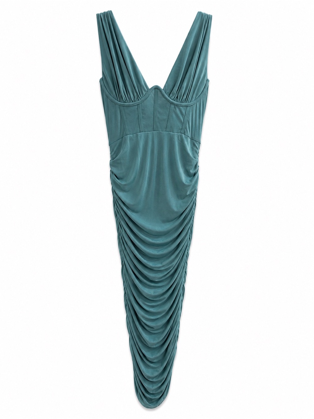 Sleeveless Teal Ruched Bodycon Dress